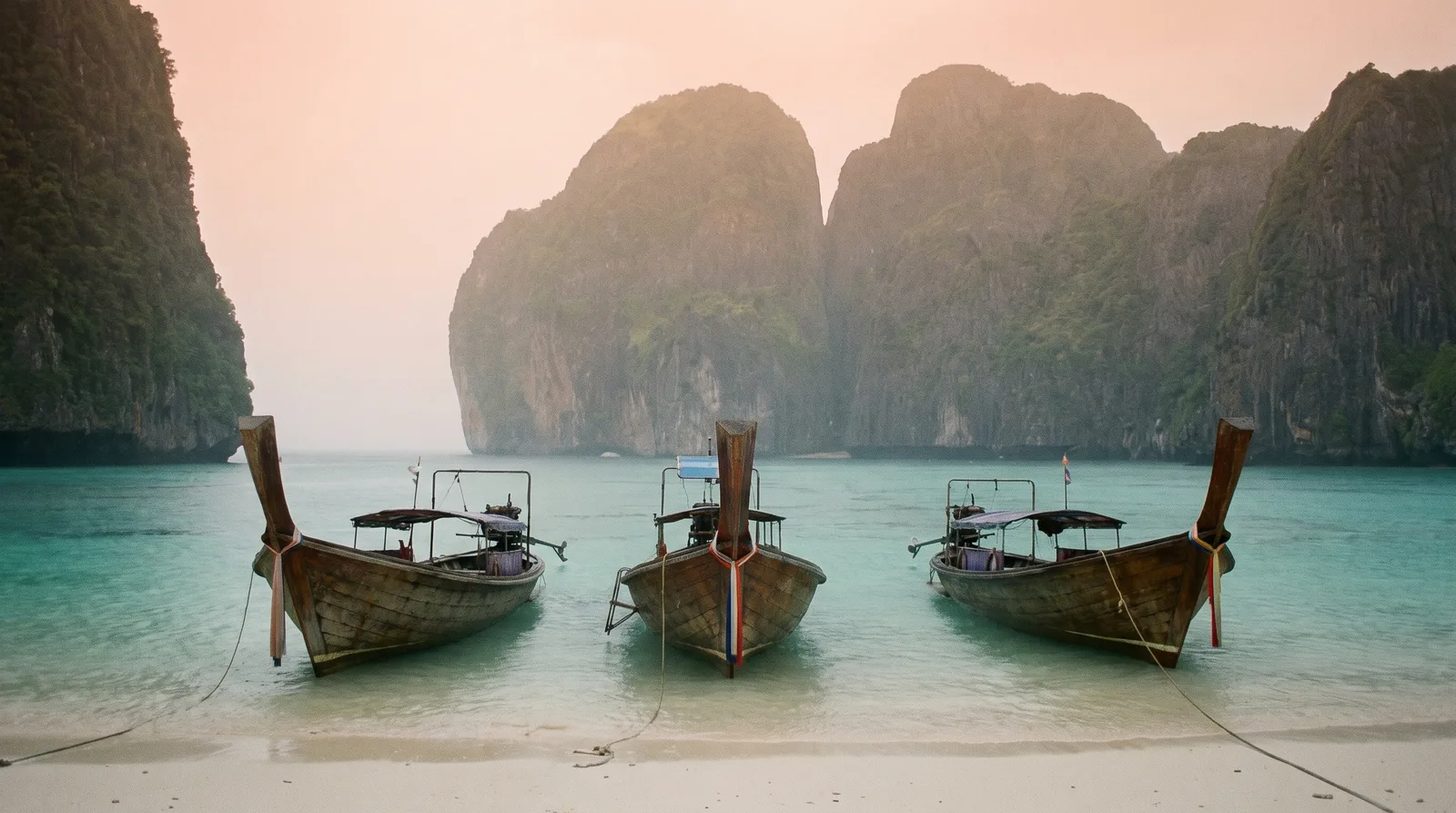 Early morning quiet cove on Koh Phi Phi Islands before the day's crowds arrive